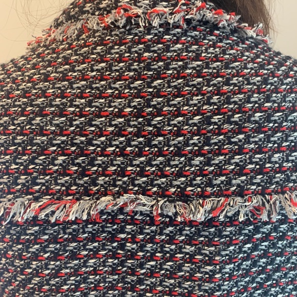 Zara Grey/Red Tweed Fringe Hem Crop Moto Jacket S - Picture 7 of 8